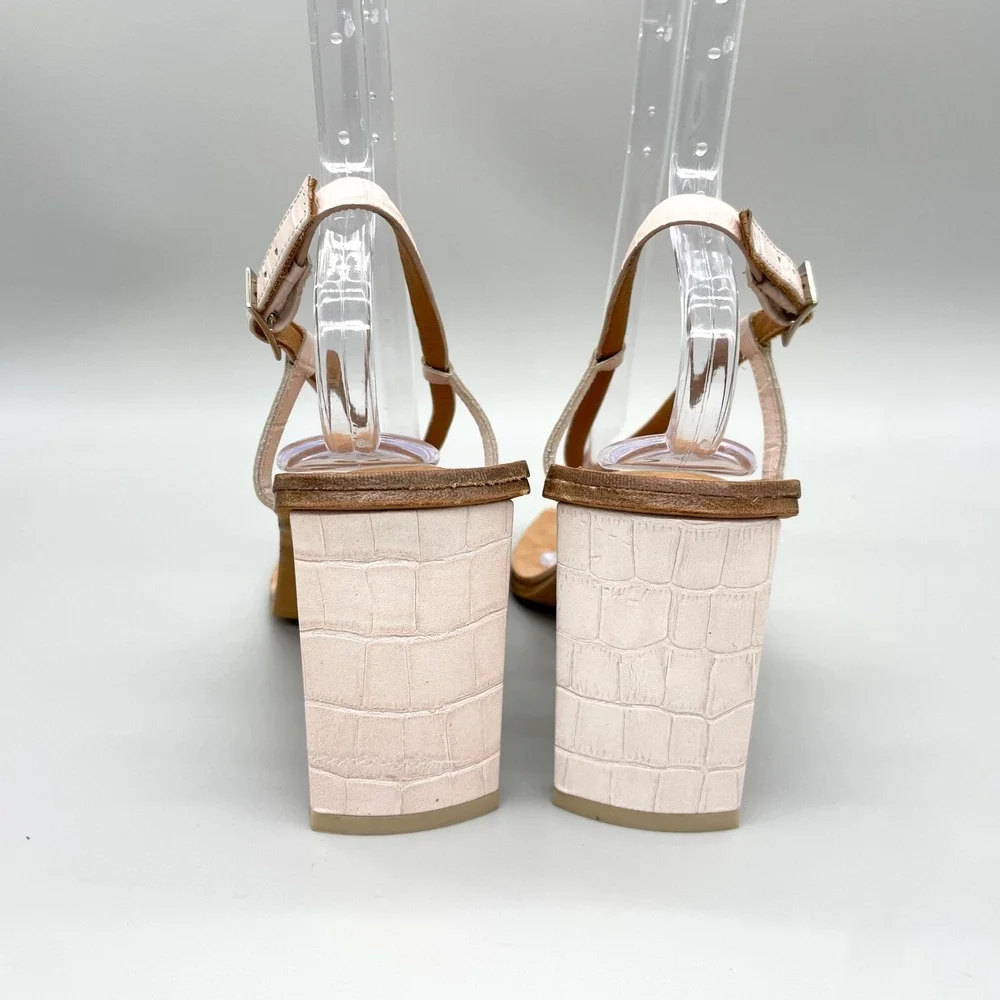 Miista London Womens 40 9.5 Ailsa Split Toe Sandals Pink Croc Leather Thong Heel